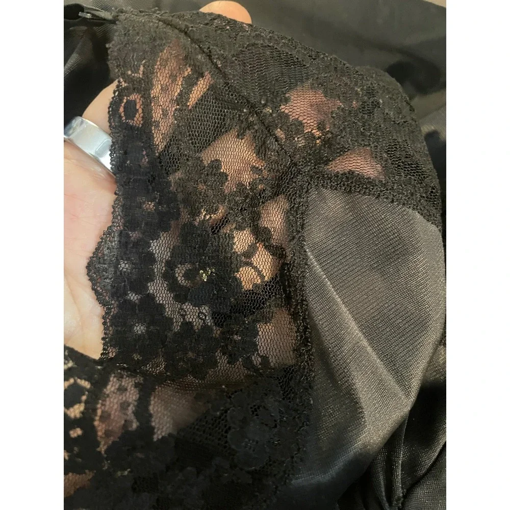 Vintage Full Slip Dress Black Lace Trim Nylon Adjustable Straps Size L USA Made - Picture 3 of 5